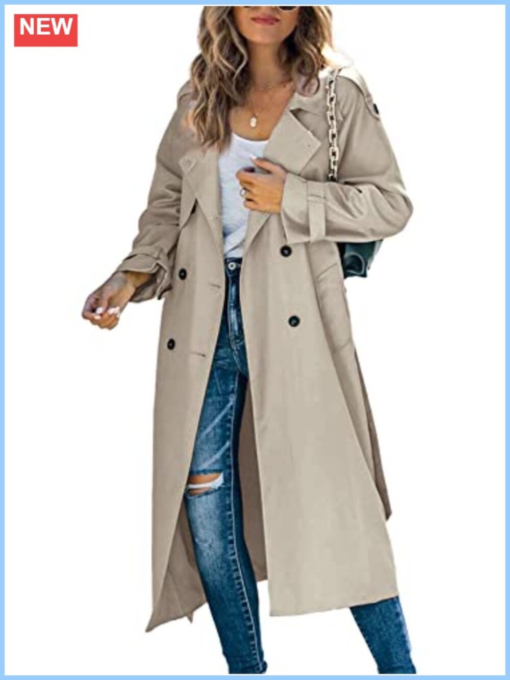 Women's Long Double Breasted Trench Coat Windproof Overcoat With Belt
